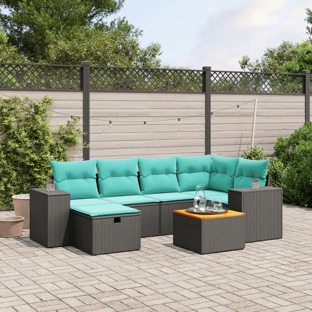 vidaXL 7 pcs conjunto de sofás p/ jardim c/ almofadões vime PE preto