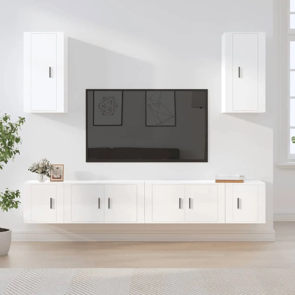 vidaXL 6 pcs conjunto móveis de TV madeira processada branco brilhante