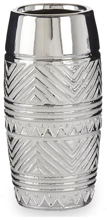 Vaso Cilíndrico Cerâmica Prateado (11,5 x 23 x 11,5 cm)