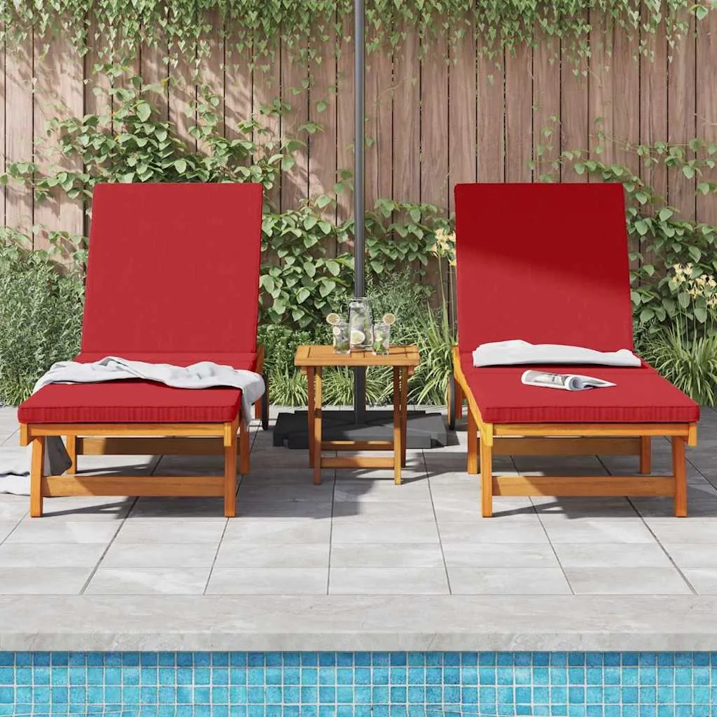 Camas de Sol vidaXL 2 pcs com Rodas e Almofada em Madeira Sólida de Ac