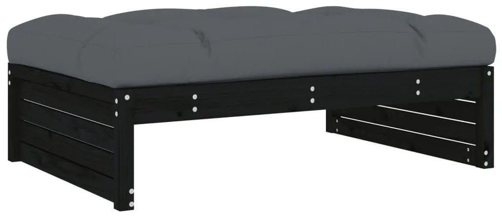 6pcs conjunto lounge jardim c/ almofadões madeira maciça preto