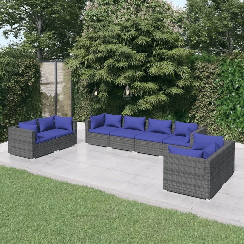 vidaXL 8 pcs conjunto lounge de jardim c/ almofadões vime PE cinzento