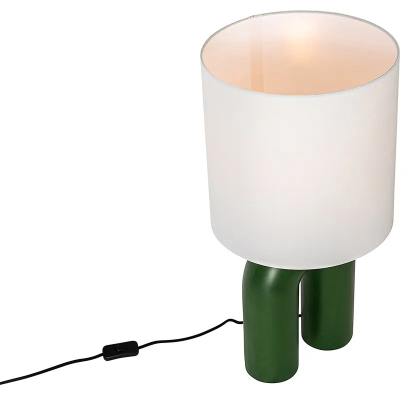 Candeeiro de mesa design verde com abajur de linho branco - Lotti Design,Moderno