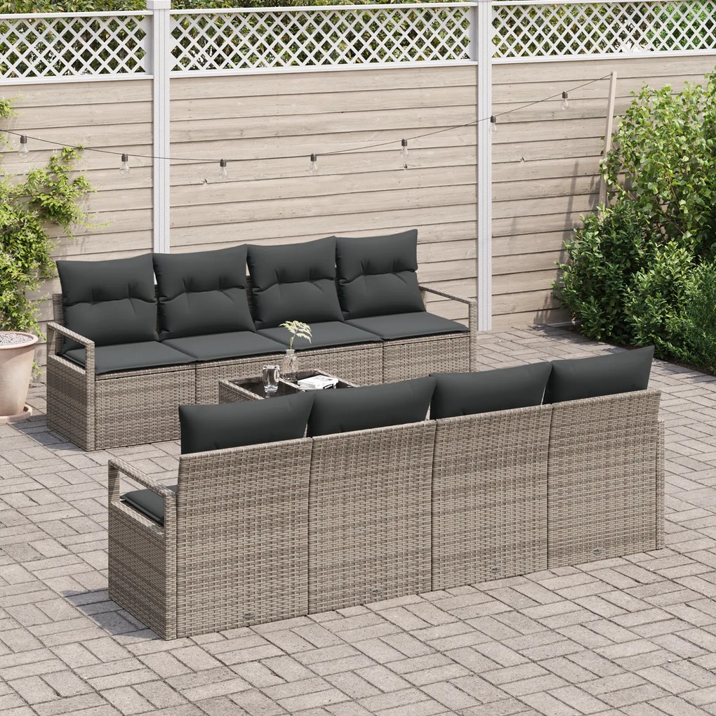 Conjunto de Sofás para Jardim vidaXL de 9 Peças com Almofadas Cinza Ra