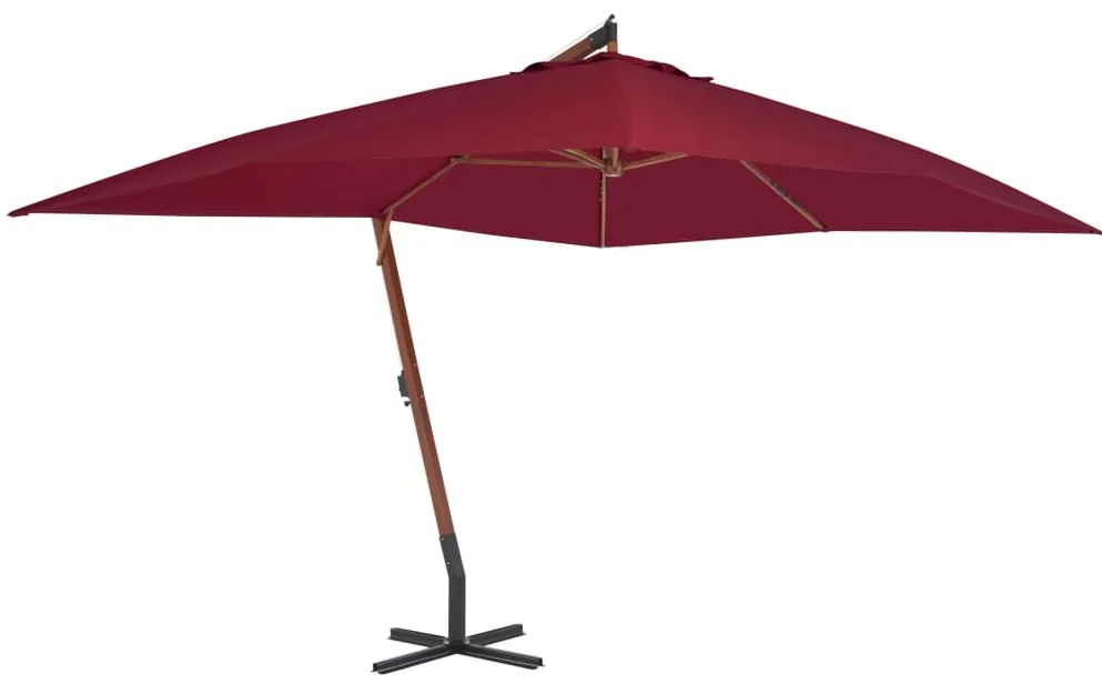 Guarda-sol jardim cantilever c/ poste madeira 400x300 cm bordô