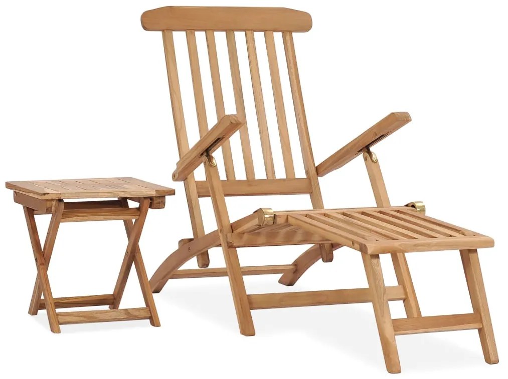 Cadeira de jardim c/ apoio de pés e mesa madeira de teca maciça
