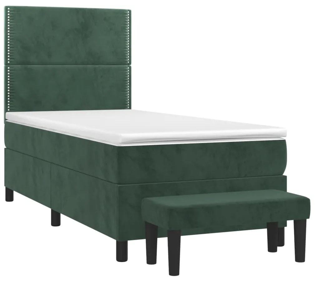 Cama com molas/colchão 90x200 cm veludo verde-escuro