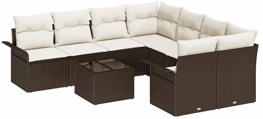 Conjunto de Sofá de Jardim de 9 Peças com Almofadas em Rattan Sintétic