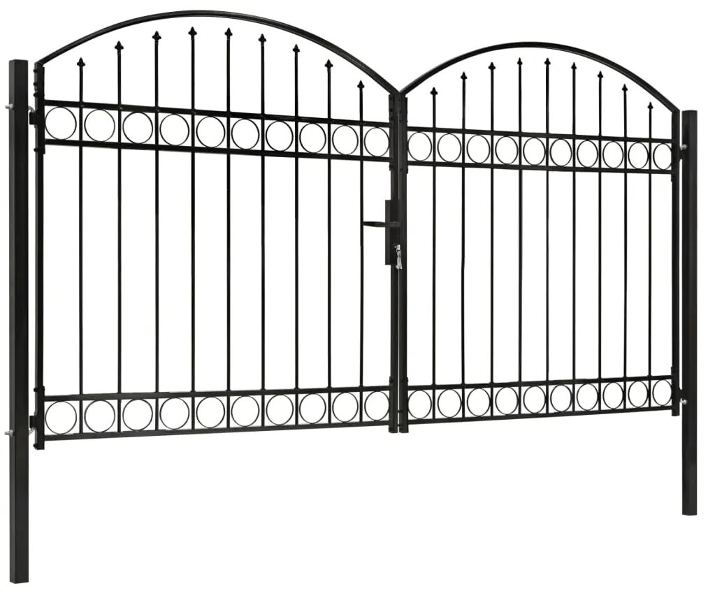 Portão p/ cerca porta dupla e topo arqueado 300x175cm aço preto