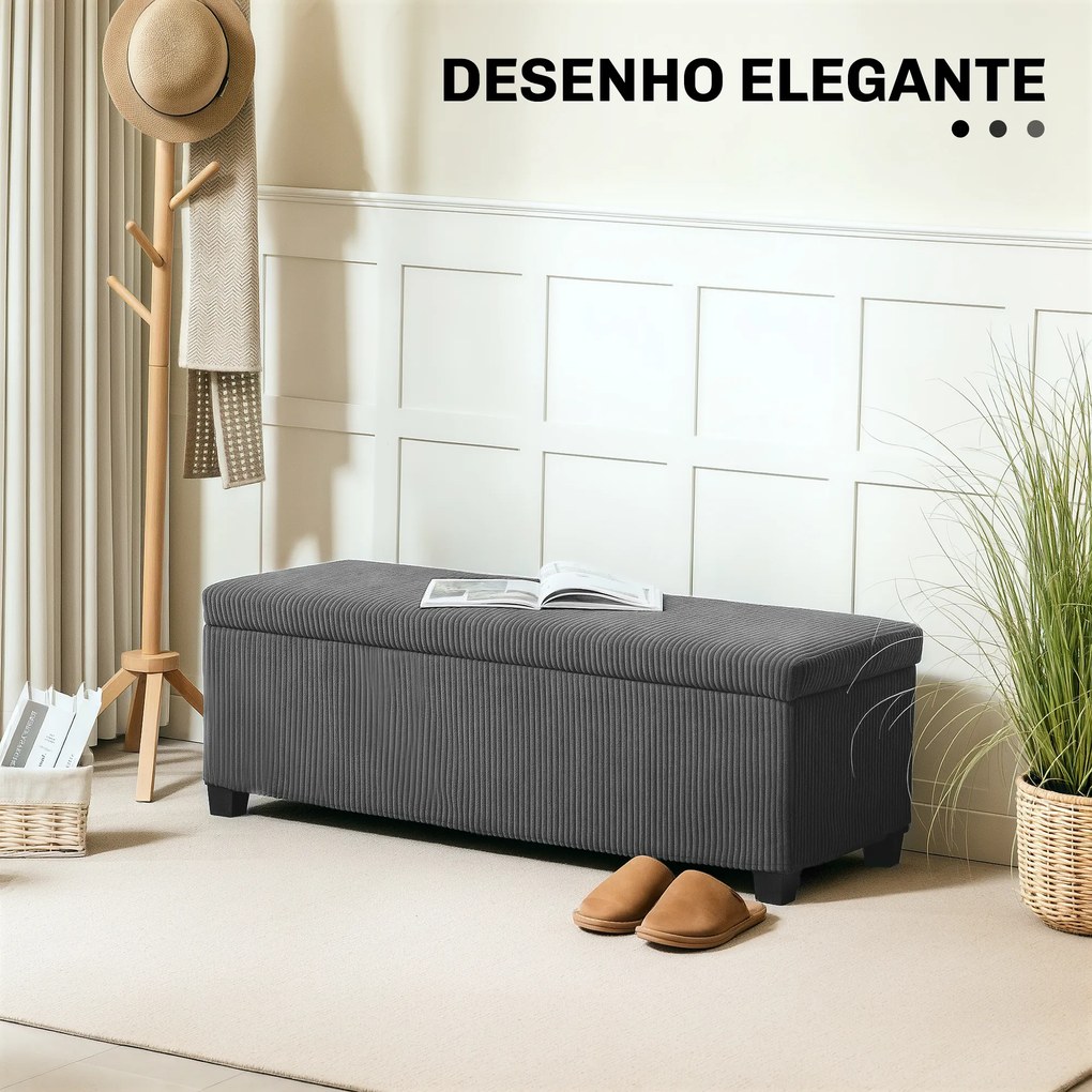 Banco de Arrumação Capacidade de 84 L Estofado em Veludo Banco Pé de Cama para Dormitório 112x42x40 cm Cinzento