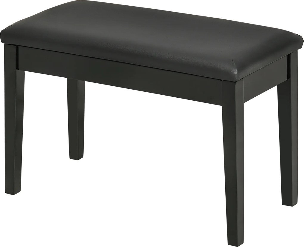 Banco de piano com assento almofadado, pés em madeira maciça e revestimento sintético, 75 x 35 x 49 cm, preto