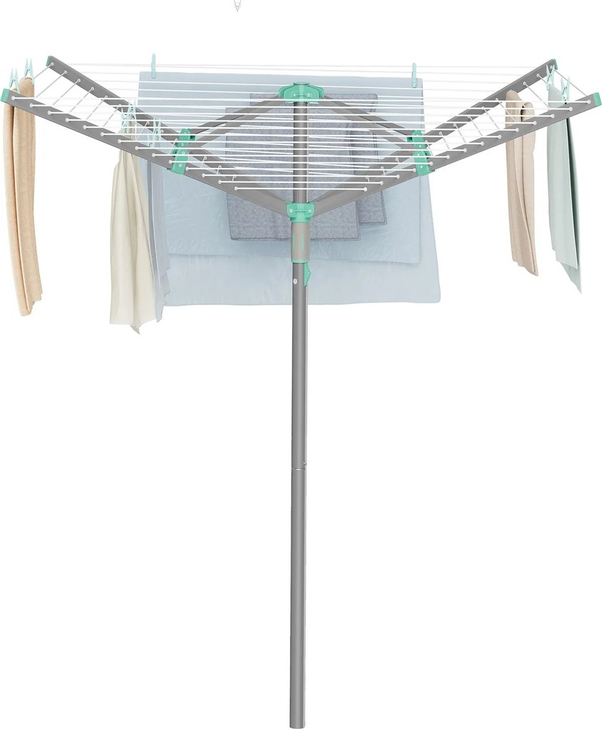 Estendal de roupa giratório 139,3 x 139,3 x 181,5 cm, com 50 m de corda, Prateado