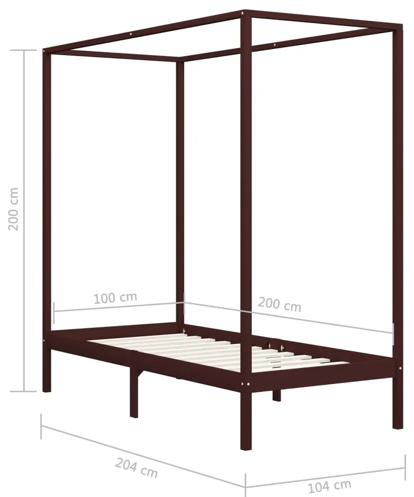Estrutura cama com toldo 100x200cm pinho maciço castanho-escuro