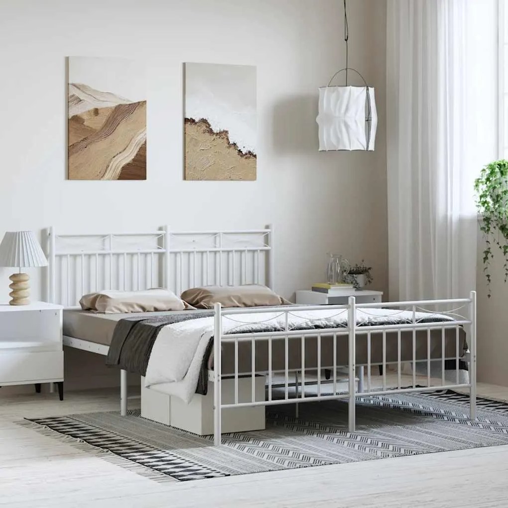 Estrutura de cama com cabeceira e pés 150x200 cm metal branco