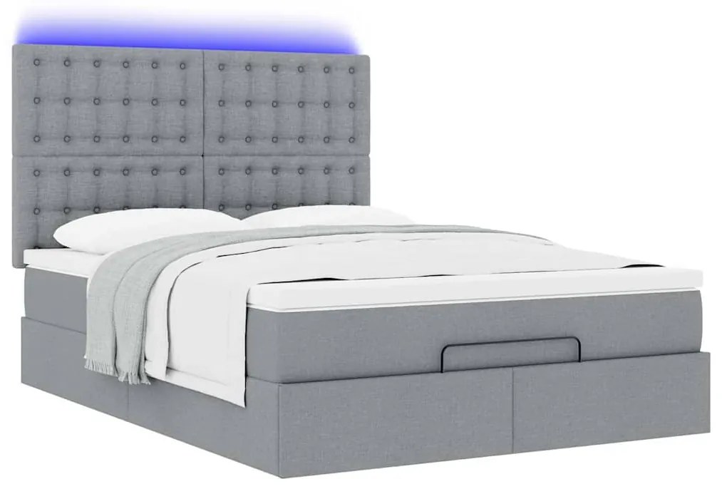 Estrutura cama otomana colchão 140x200cm tecido cinzento claro