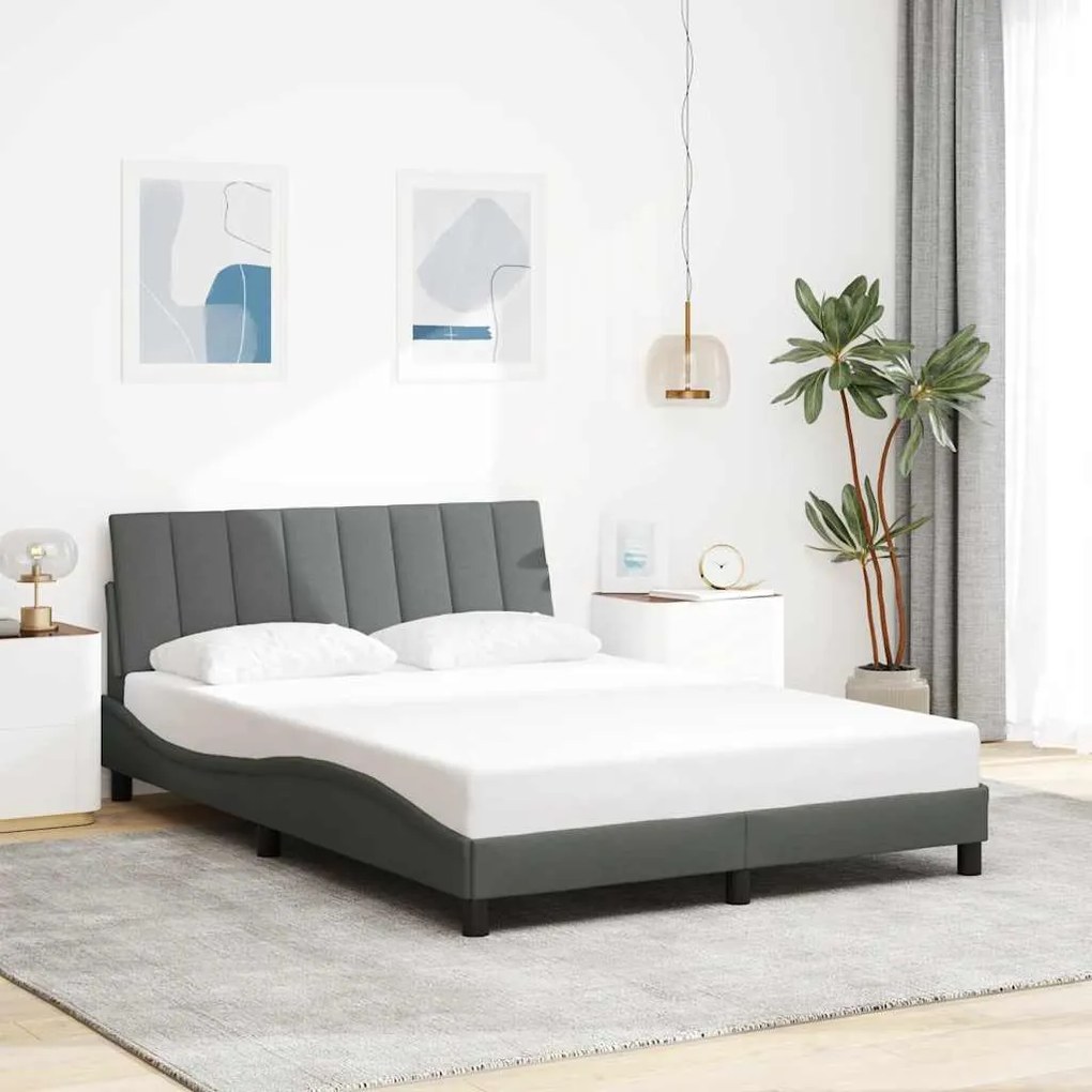 vidaXL Estrutura de cama sem colchão 140x190 cm tecido cinzento-escuro