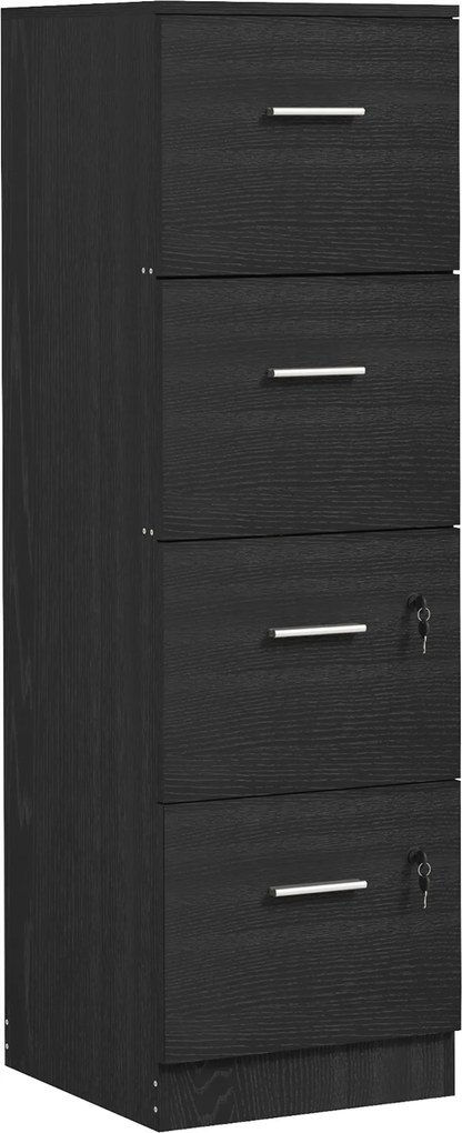HOMCOM Gaveteiro de Secretária com 4 Gavetas, Fechaduras e Barras Ajustáveis para Arquivo A4 e Letter, 40x42x130,8 cm, Preto | Aosom Portugal