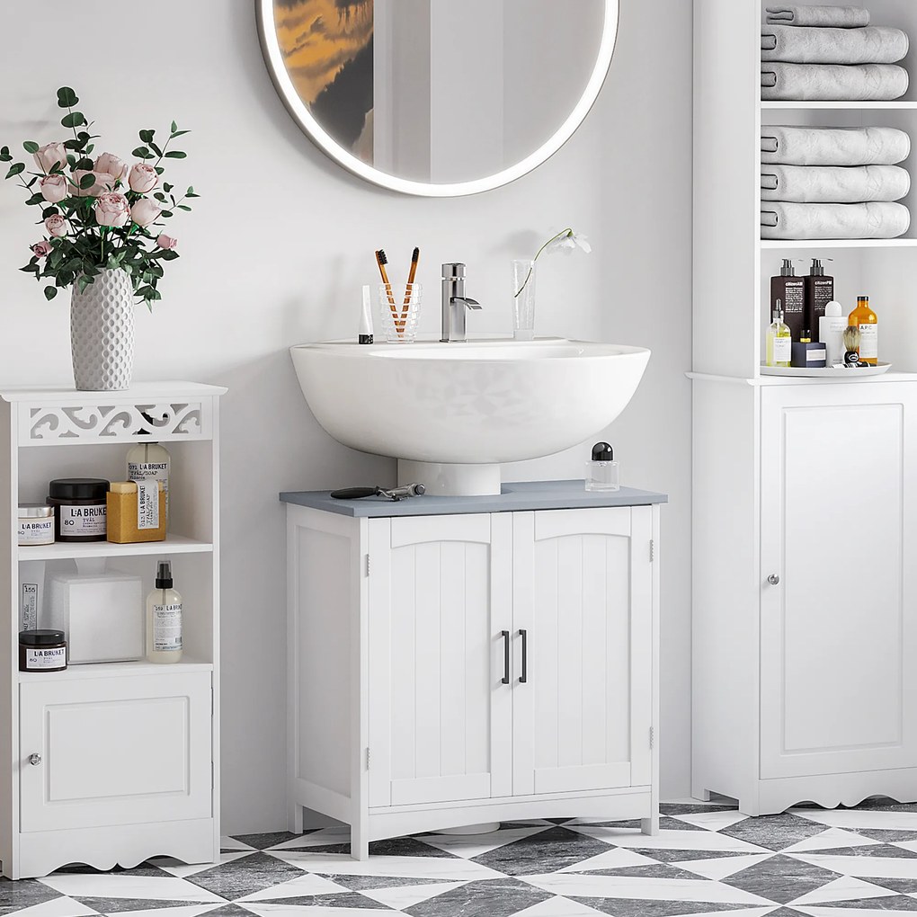 Móvel de casa de banho para lavatório (NÃO INCLUIDO) com duas portas e prateleiras ajustáveis 60 x 33 x 60 cm branco