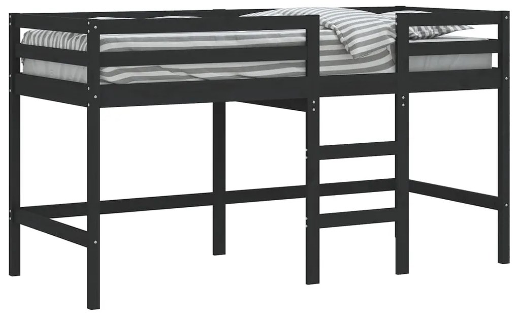Cama alta p/ criança c/ escada 90x190 cm pinho maciço preto