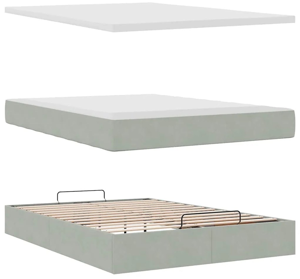 Estrutura de cama otomana com colchão 140x200 cm cinzento claro