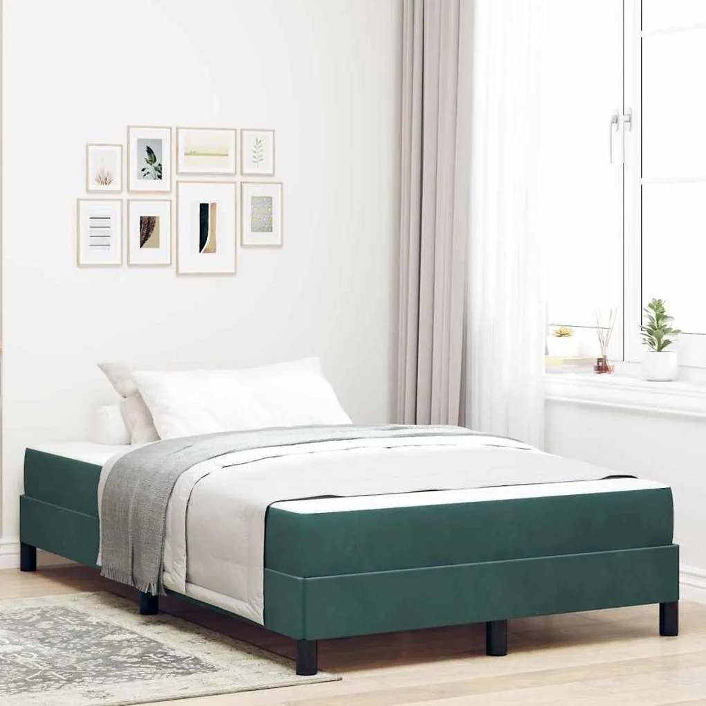 vidaXL Cama Box com colchão Verde Escuro 120 x 190 cm tecido