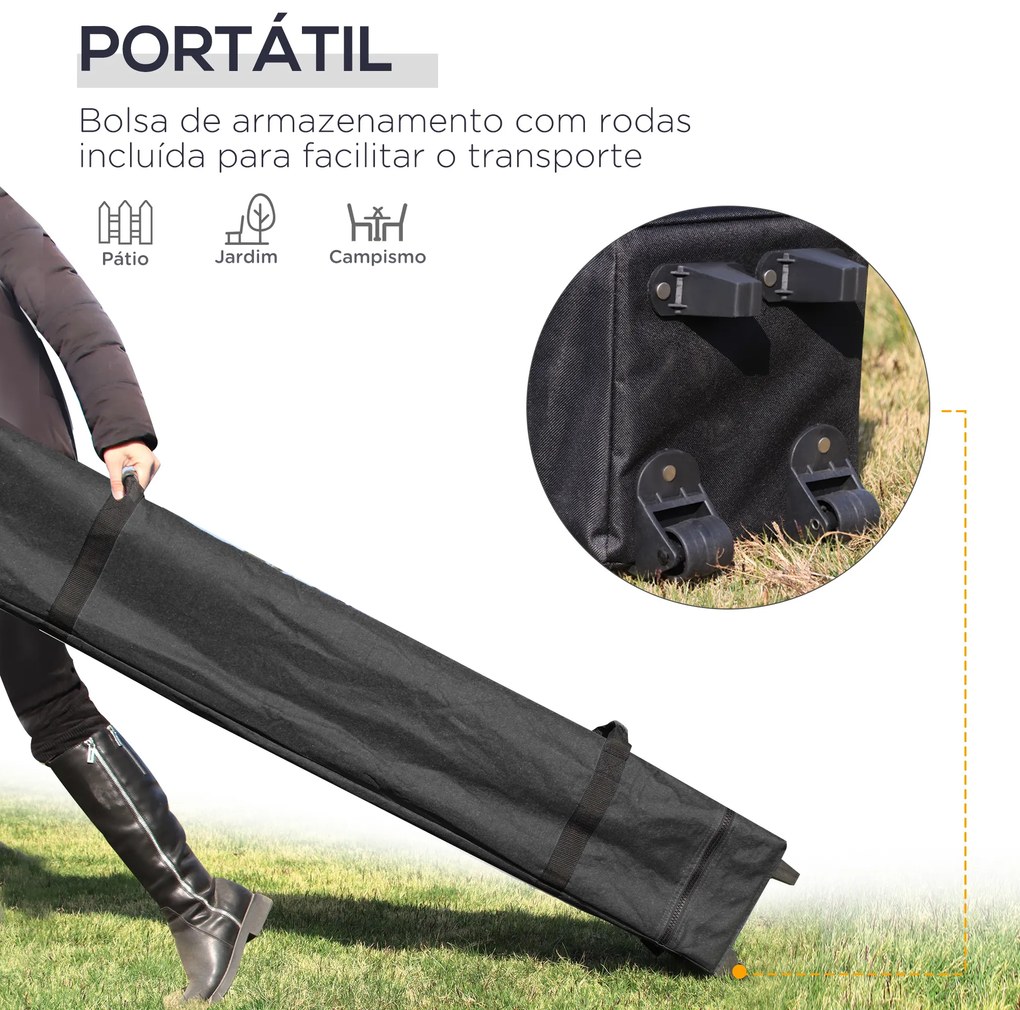 Outsunny Tenda Dobrável 3x3m com Altura Ajustável Tenda de Jardim com 1 Parede Lateral Teto com Ventilação 4 Sacos de Areia e Bolsa de Transporte para Acampamento Festas Branco