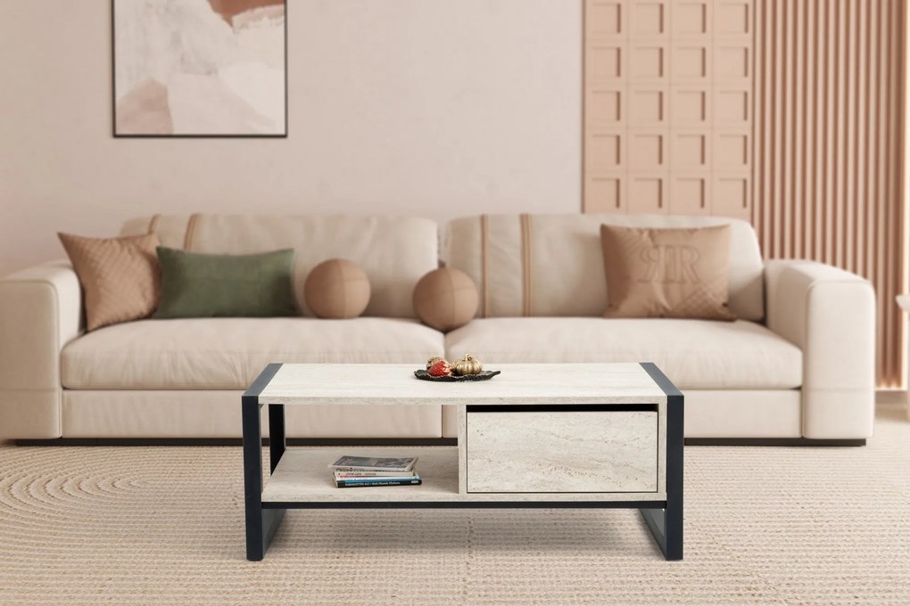 Mesa de Centro Haldizen – Travertine Black – 105x40x55 cm