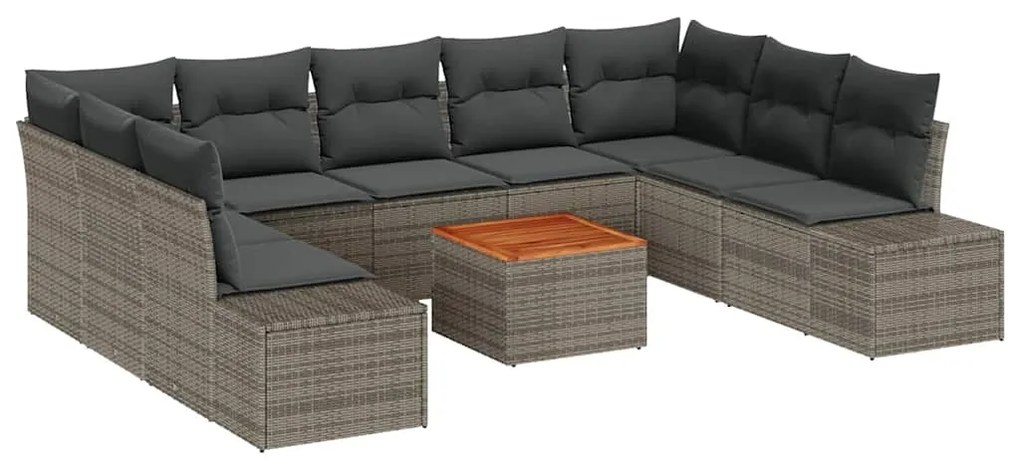 Conjunto de Sofá de Jardim 10 pcs Cinzeto Vime &amp; Vidro
