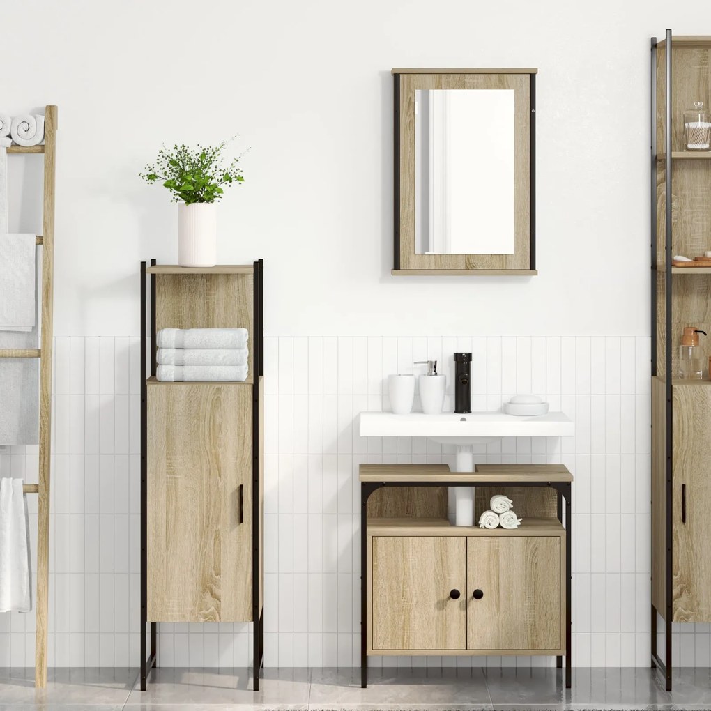 Conjunto de Móveis para Casa de Banho com 3 Peças em Carvalho Sonoma e