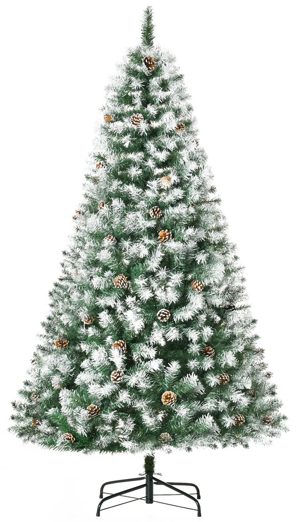 HOMCOM Árvore de Natal Artificial 180cm com 800 Ramos e 61 Pinhas Folhas de PVC com Efeito de Neve Base Dobrável e Suporte Metálico para Interiores Verde