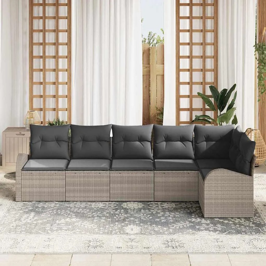Conjunto de Sofá de Jardim de 6 Peças com Almofadas Cinza Claro em Rat