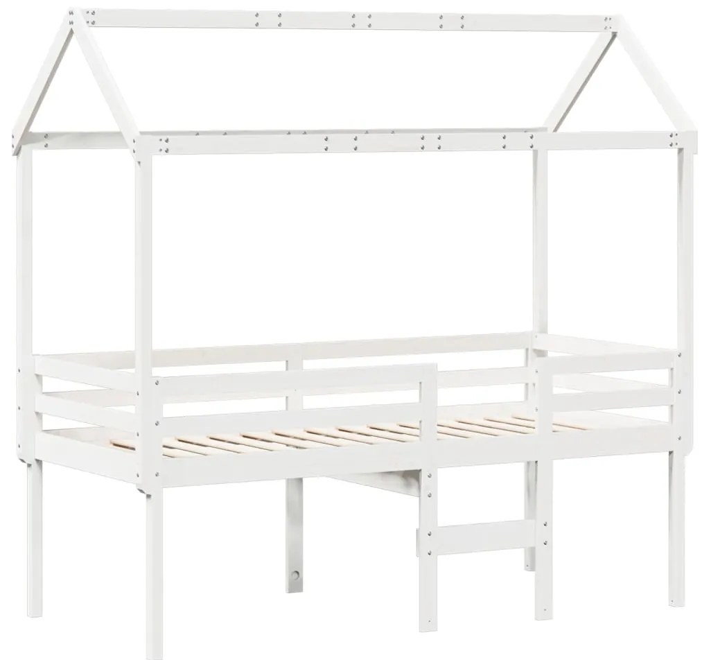 Cama alta com telhado 75x190 cm pinho maciço branco