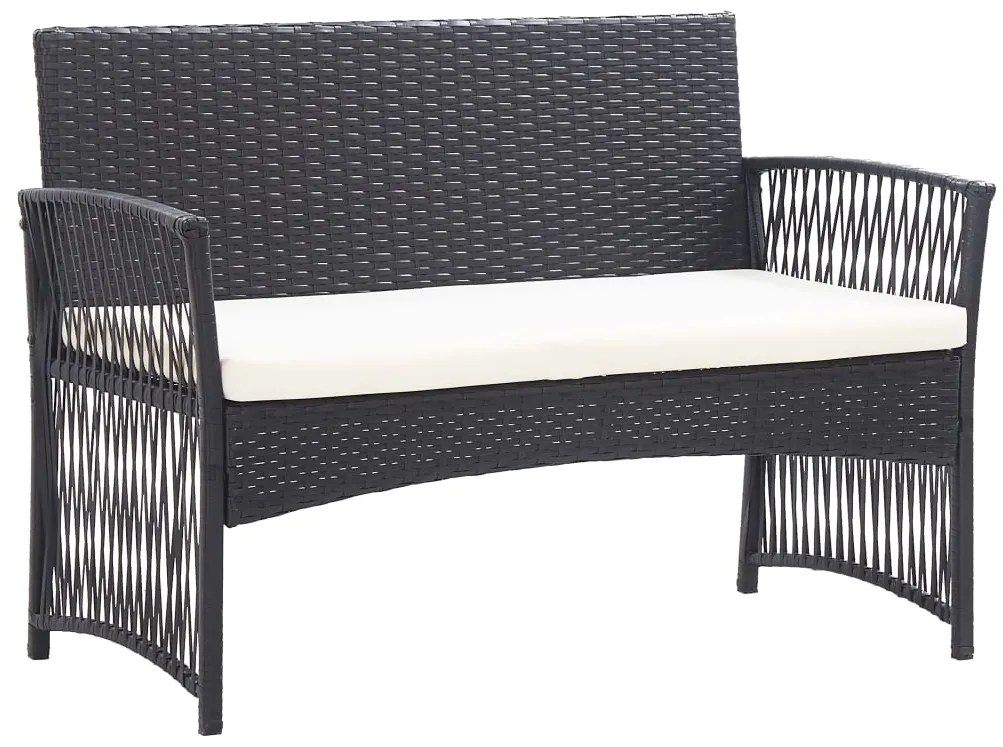 4 pcs conjunto lounge de jardim c/ almofadões vime PE preto