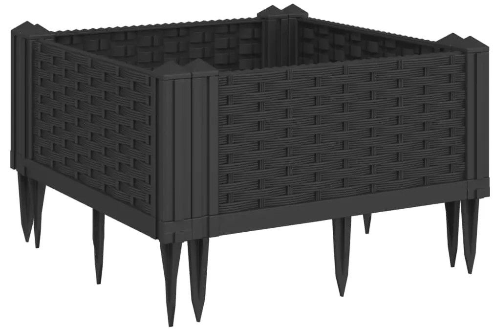 Vaso/floreira de jardim c/ estacas 42,5x42,5x28,5 cm PP preto