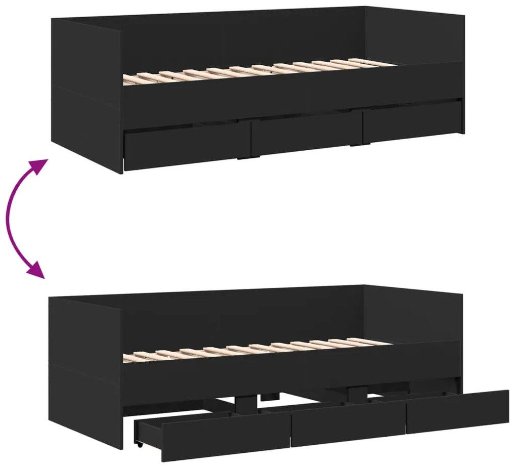 Sofá-cama com gavetas sem colchão 75x190 cm preto