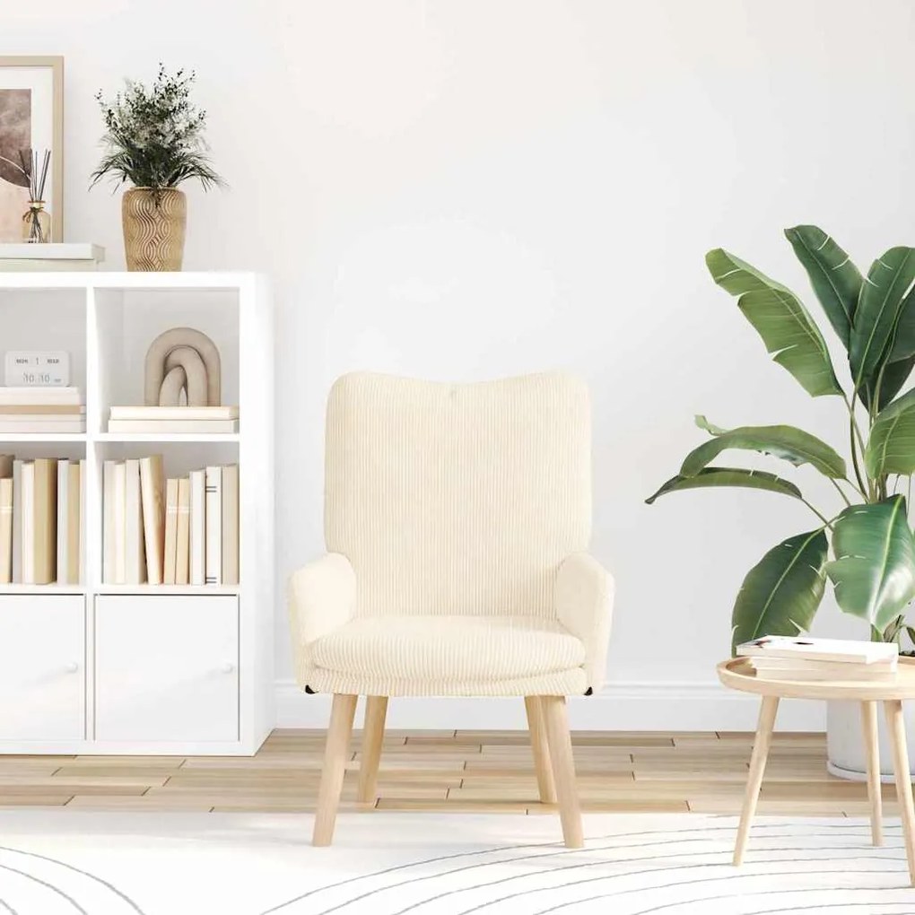 Poltrona Relaxante Cream em Tecido Corduroy