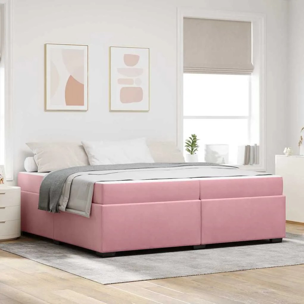 vidaXL Estrutura da Cama com colchão Rosa 200 x 200 cm tecido