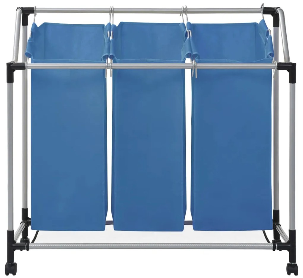 Separador de roupa suja com 3 sacos aço azul