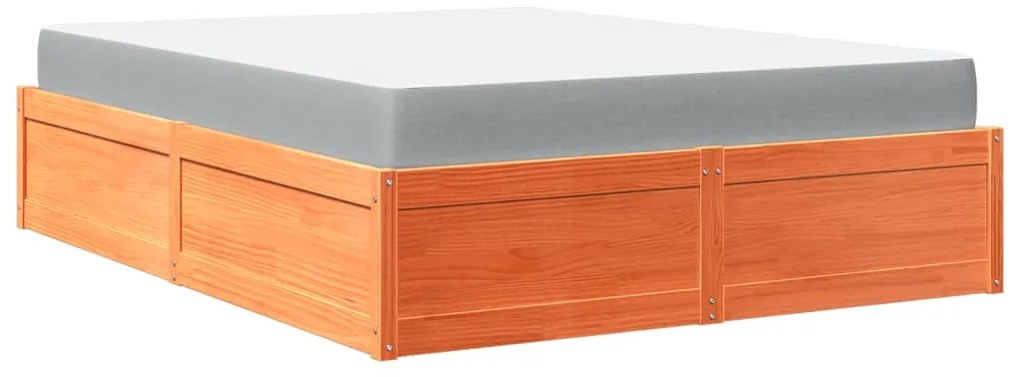 Cama com colchão 140x200 cm madeira pinho maciça castanho-mel