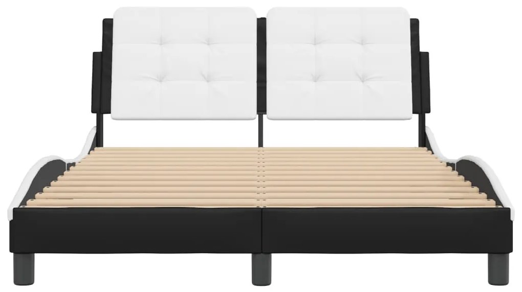 Estrutura cama c/ cabeceira 140x200 couro artif. preto/branco