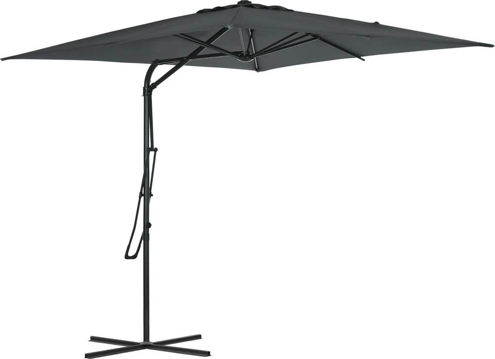 Outsunny Guarda-Sol Lateral Quadrado 2,46x2,46 m com Base em Cruz Cinza Escuro | Aosom Portugal