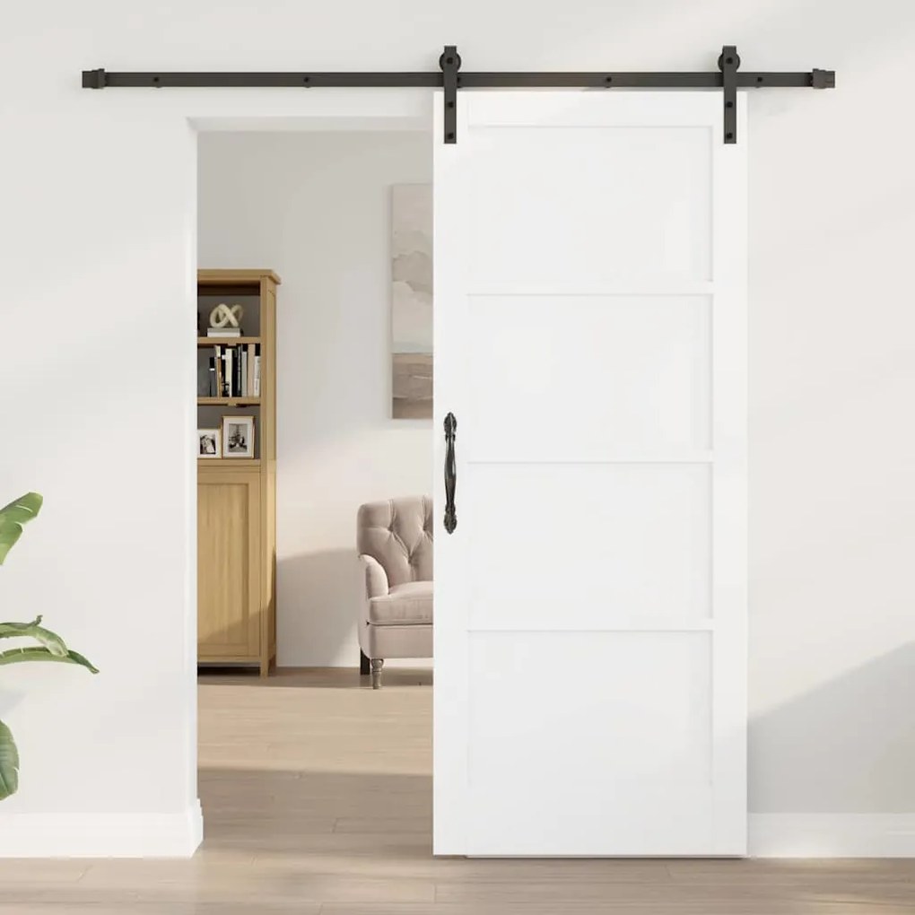 Porta Deslizante com Kit de Ferragens Branca 83x202 cm Madeira Sólida