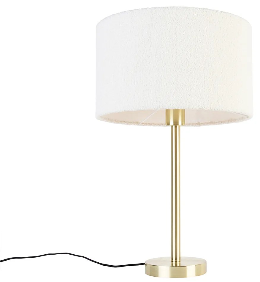 Candeeiro de mesa clássico latão com abajur boucle branco 35 cm - Simplo Design