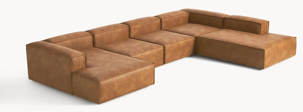 Sofá de canto comprido modular XL em couro reciclado Lennon