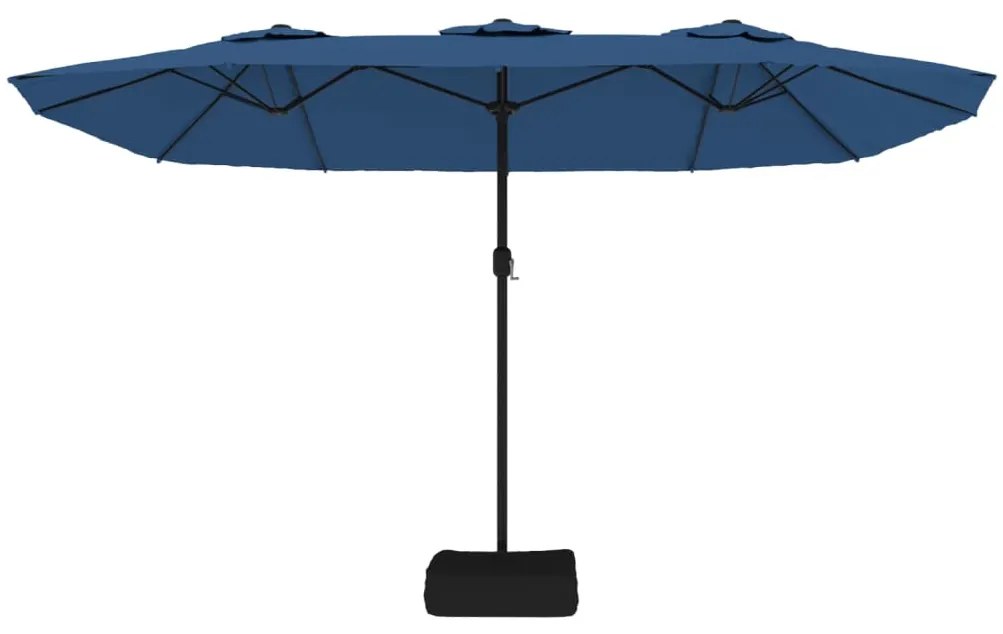 Guarda-sol com cabeça dupla e luzes LED 449x245 cm azul-ciano