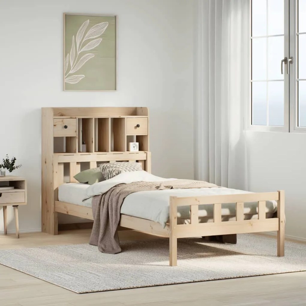 vidaXL Cama com estante sem colchão 90x190 cm pinho maciço