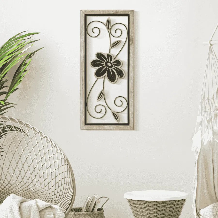 PAINEL DE PAREDE DE FERRO/MADEIRA KOMAN 26X2,5X60 CM CASTANHO E PRETO