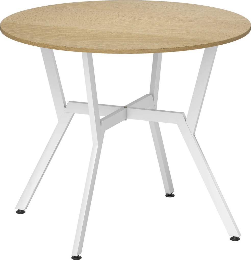 HOMCOM Mesa de Refeição Redonda Mesa de Jantar Estilo Industrial com Bancada de Madeira e Estrutura de Aço Ø90x76 cm Madeira e Branco | Aosom Portugal