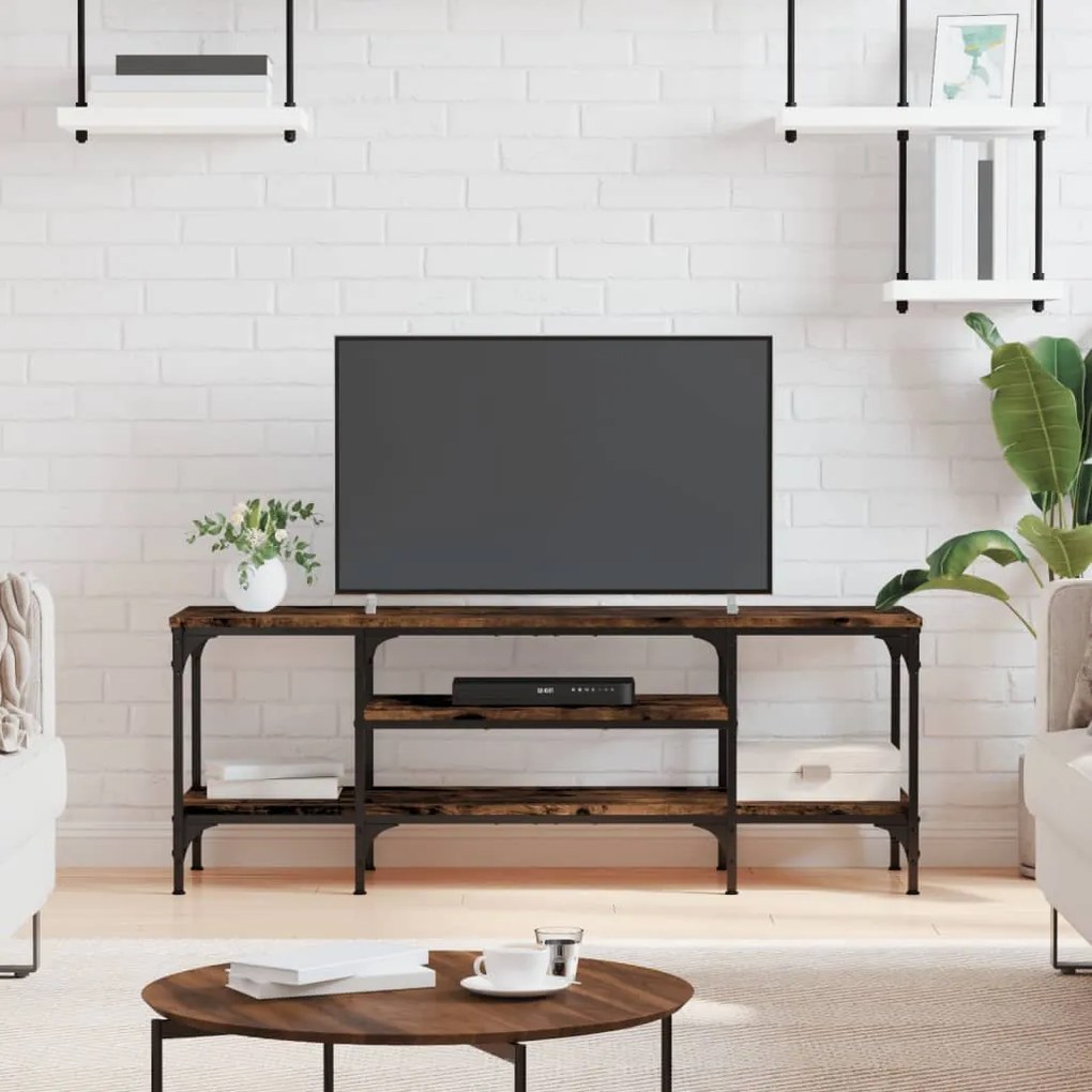 vidaXL Móvel de TV 121x35x45cm derivados madeira/ferro carvalho fumado