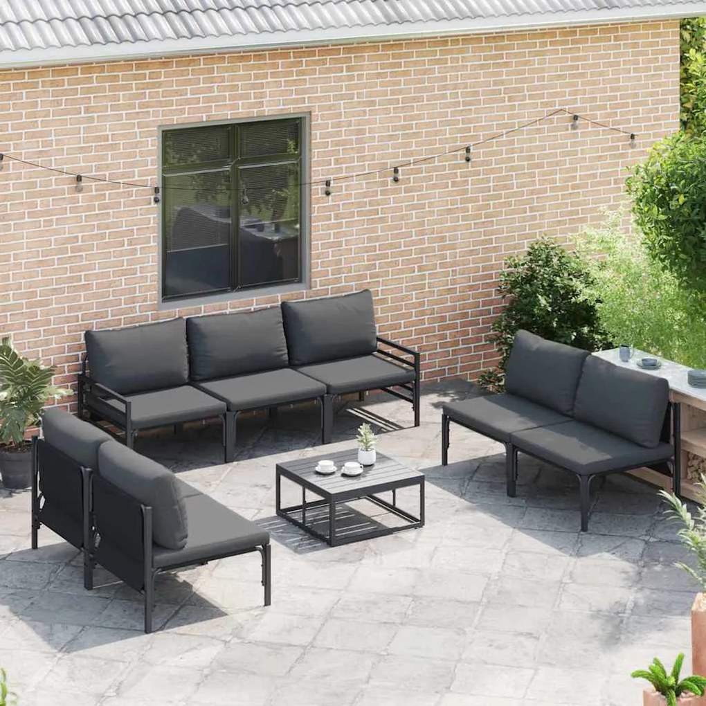Conjunto de Sofá de Jardim 7 pcs Cinzento-escuro Aço